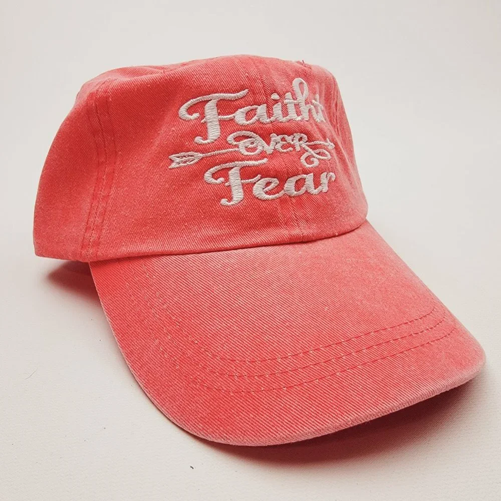 Faith Over Fear Women's Hat Cap Religious Cotton Peach